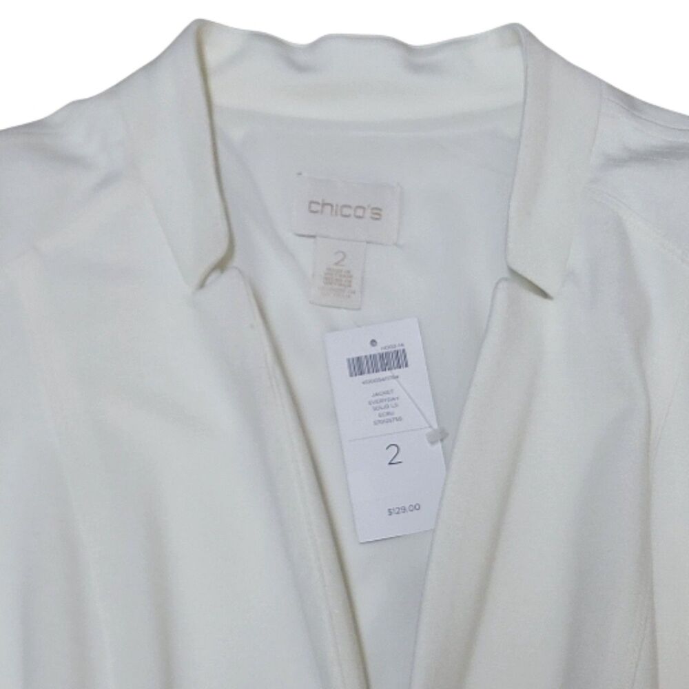 Chicos Off White Zip Pockets Long Sleeve Open Front Blazer - NWT - Picture 4 of 6